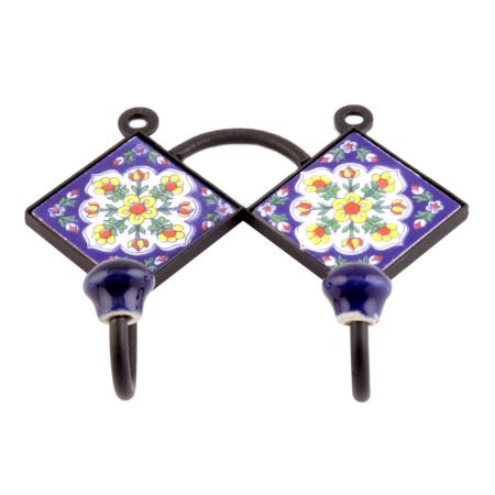  Navy Blue Yellow Tinny Flower Tiles Hooks